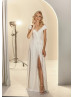 Cap Sleeves Ivory Glitter Slit Wedding Dress